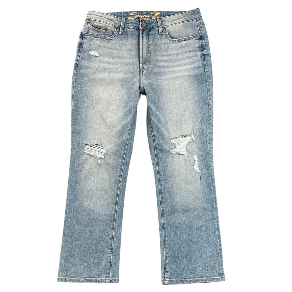 Seven7 Distressed Light Wash Bootcut Jeans Mid Rise Stretch Denim - 10